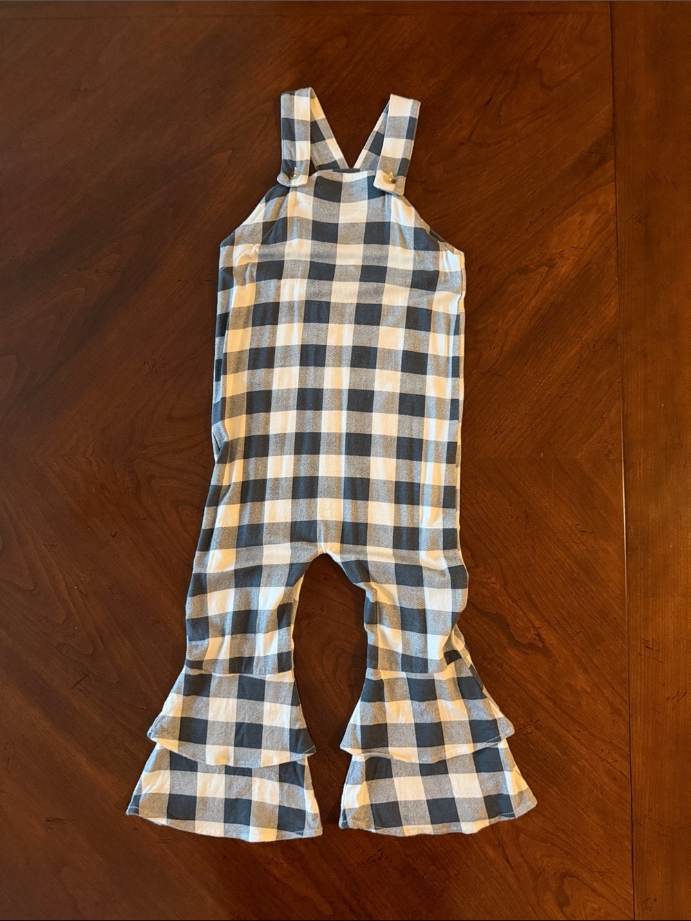 Kate Quinn Blue & White Gingham Ruffle Overalls